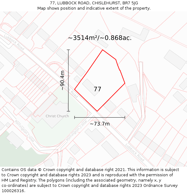 77, LUBBOCK ROAD, CHISLEHURST, BR7 5JG: Plot and title map