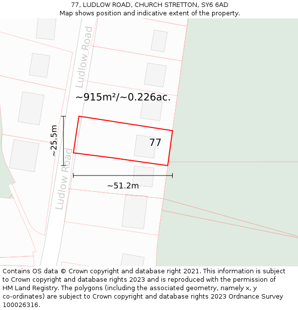 77, LUDLOW ROAD, CHURCH STRETTON, SY6 6AD: Plot and title map