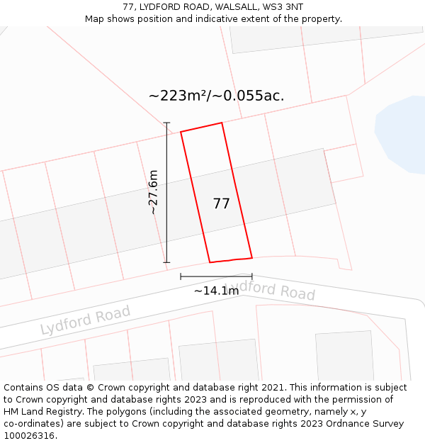 77, LYDFORD ROAD, WALSALL, WS3 3NT: Plot and title map
