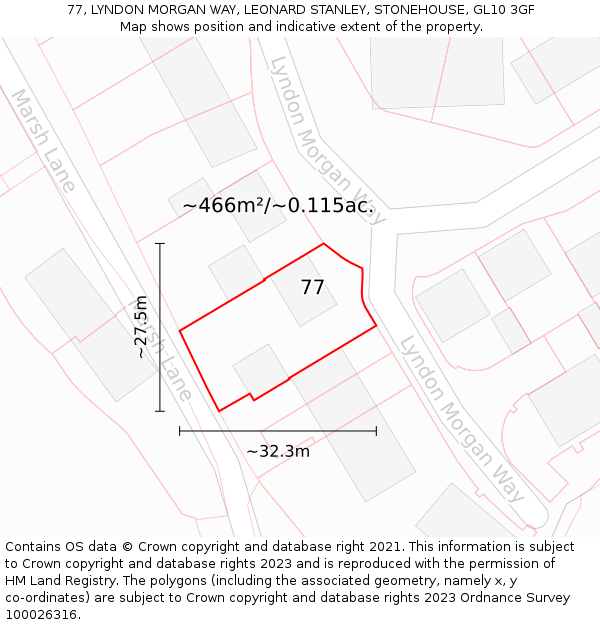 77, LYNDON MORGAN WAY, LEONARD STANLEY, STONEHOUSE, GL10 3GF: Plot and title map