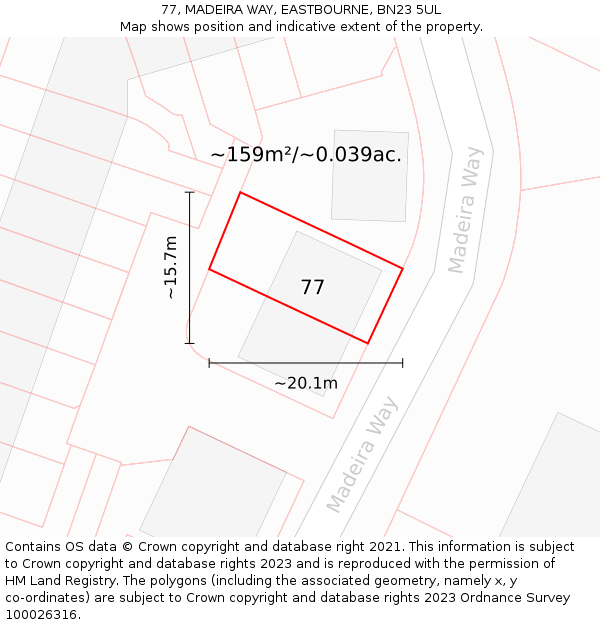77, MADEIRA WAY, EASTBOURNE, BN23 5UL: Plot and title map
