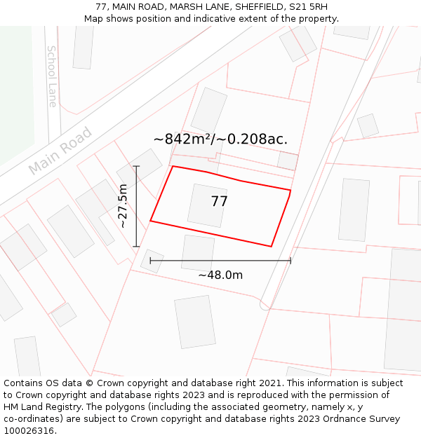 77, MAIN ROAD, MARSH LANE, SHEFFIELD, S21 5RH: Plot and title map