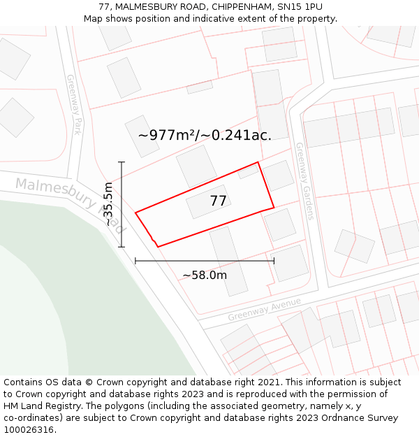 77, MALMESBURY ROAD, CHIPPENHAM, SN15 1PU: Plot and title map