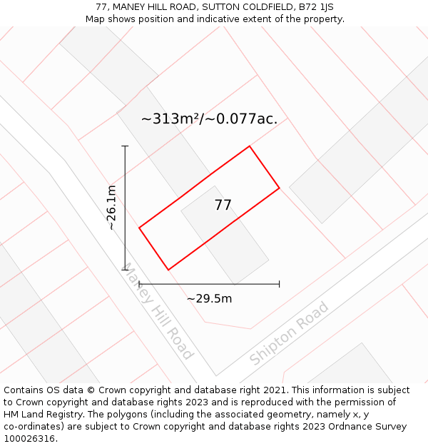 77, MANEY HILL ROAD, SUTTON COLDFIELD, B72 1JS: Plot and title map