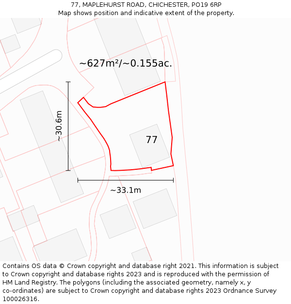 77, MAPLEHURST ROAD, CHICHESTER, PO19 6RP: Plot and title map