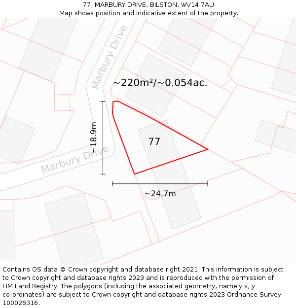 77, MARBURY DRIVE, BILSTON, WV14 7AU: Plot and title map