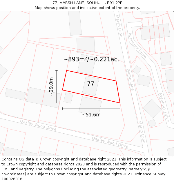 77, MARSH LANE, SOLIHULL, B91 2PE: Plot and title map