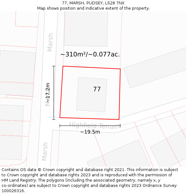 77, MARSH, PUDSEY, LS28 7NX: Plot and title map