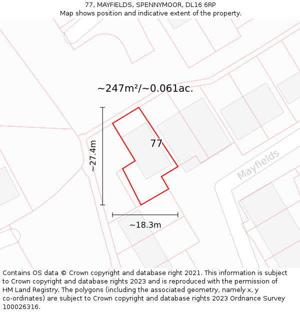 77, MAYFIELDS, SPENNYMOOR, DL16 6RP: Plot and title map