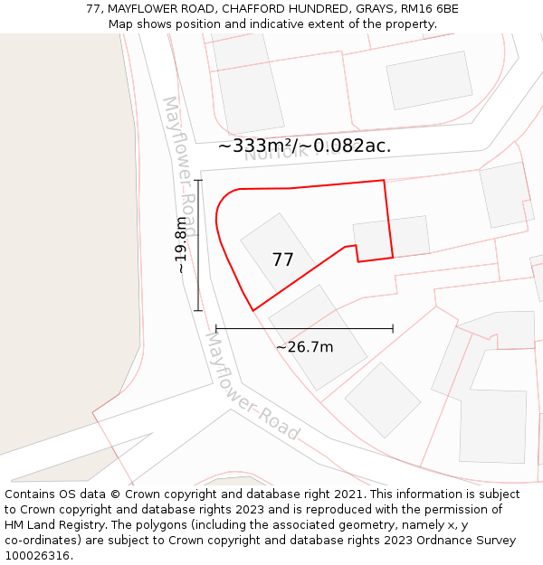 77, MAYFLOWER ROAD, CHAFFORD HUNDRED, GRAYS, RM16 6BE: Plot and title map