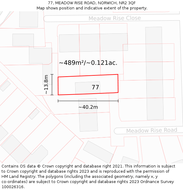 77, MEADOW RISE ROAD, NORWICH, NR2 3QF: Plot and title map