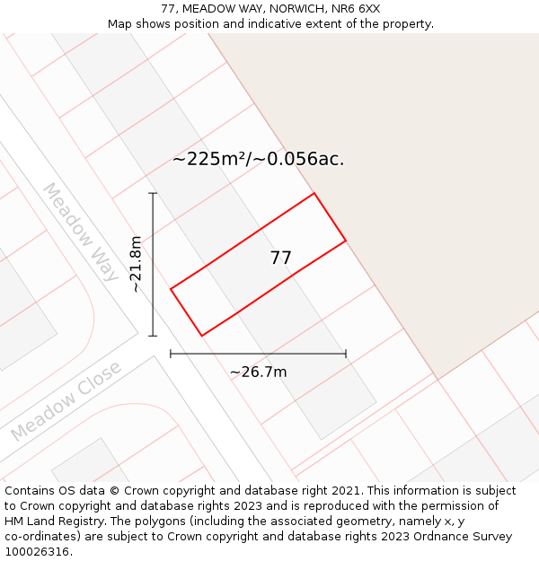 77, MEADOW WAY, NORWICH, NR6 6XX: Plot and title map