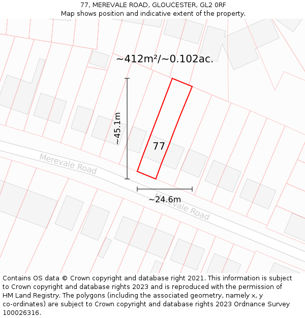 77, MEREVALE ROAD, GLOUCESTER, GL2 0RF: Plot and title map