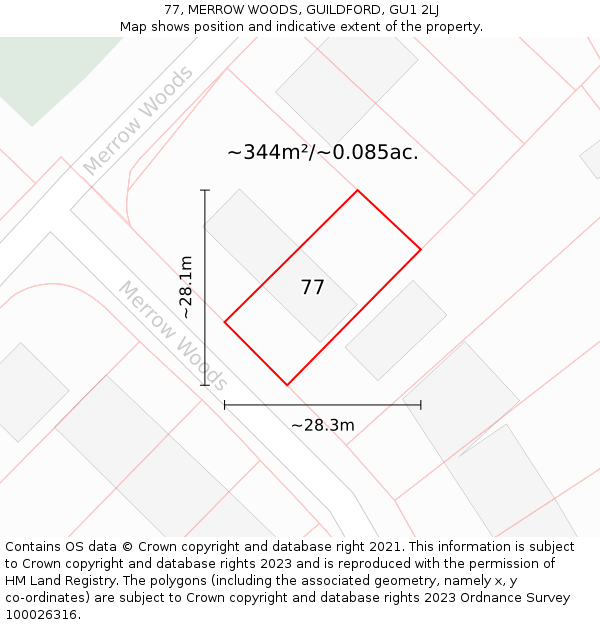 77, MERROW WOODS, GUILDFORD, GU1 2LJ: Plot and title map