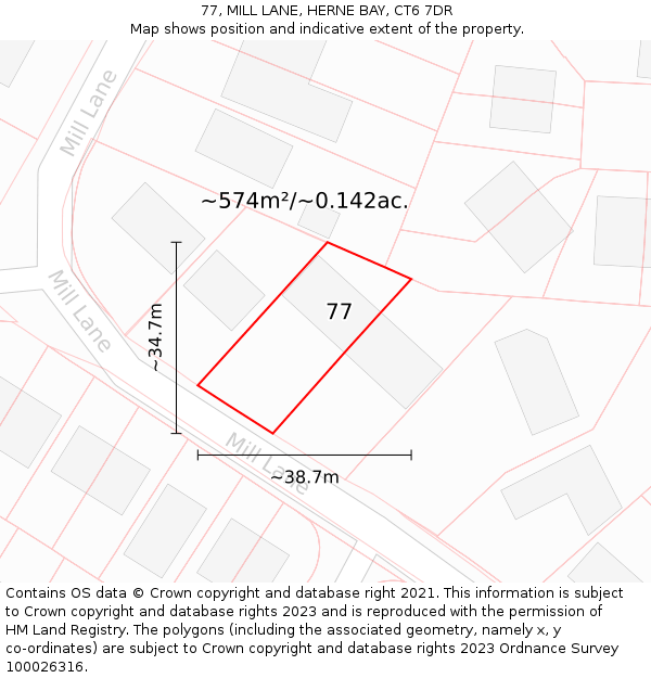 77, MILL LANE, HERNE BAY, CT6 7DR: Plot and title map