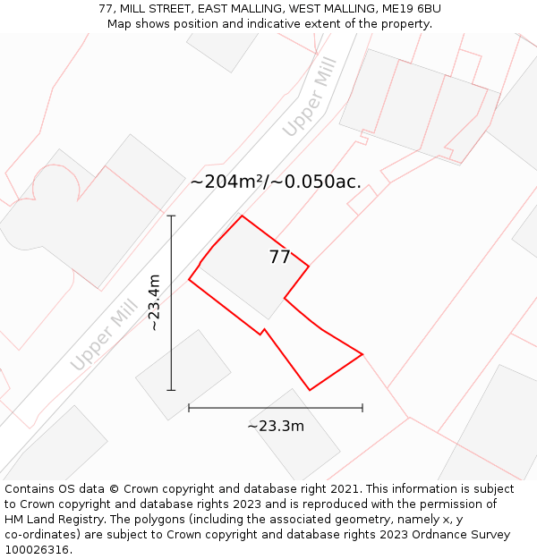 77, MILL STREET, EAST MALLING, WEST MALLING, ME19 6BU: Plot and title map