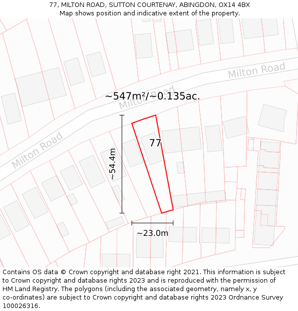 77, MILTON ROAD, SUTTON COURTENAY, ABINGDON, OX14 4BX: Plot and title map