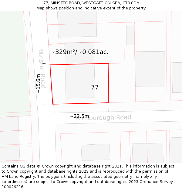 77, MINSTER ROAD, WESTGATE-ON-SEA, CT8 8DA: Plot and title map