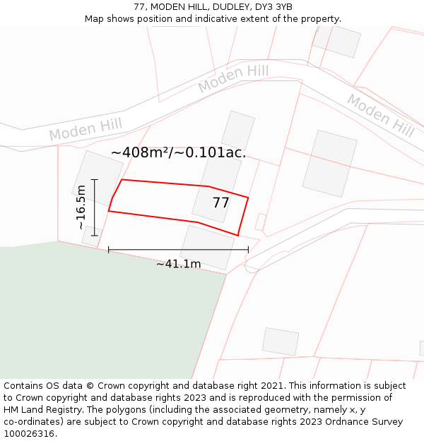 77, MODEN HILL, DUDLEY, DY3 3YB: Plot and title map
