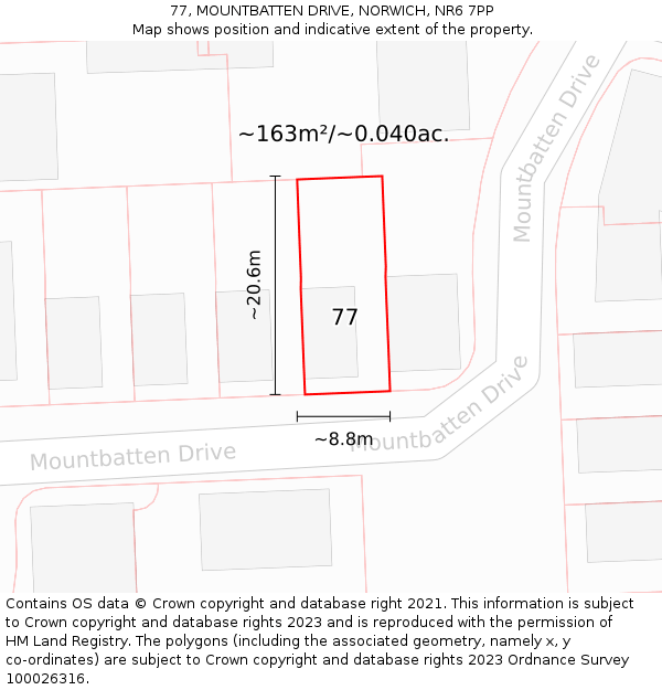 77, MOUNTBATTEN DRIVE, NORWICH, NR6 7PP: Plot and title map