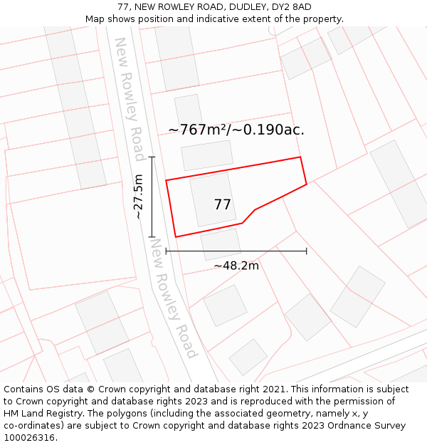 77, NEW ROWLEY ROAD, DUDLEY, DY2 8AD: Plot and title map