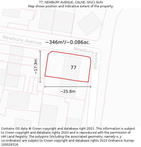 77, NEWBURY AVENUE, CALNE, SN11 9UN: Plot and title map