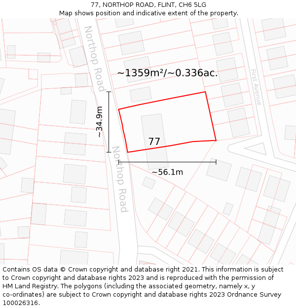 77, NORTHOP ROAD, FLINT, CH6 5LG: Plot and title map