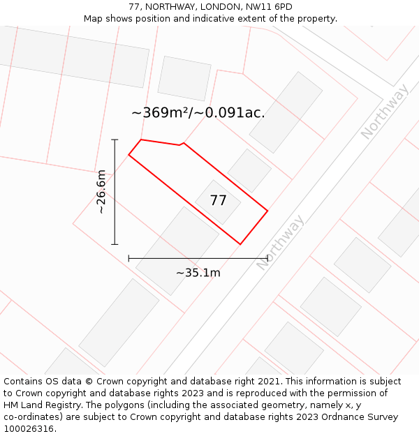 77, NORTHWAY, LONDON, NW11 6PD: Plot and title map