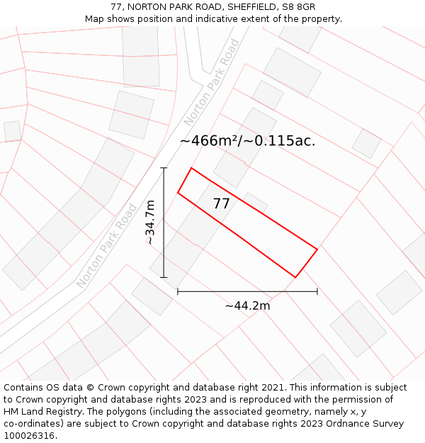 77, NORTON PARK ROAD, SHEFFIELD, S8 8GR: Plot and title map