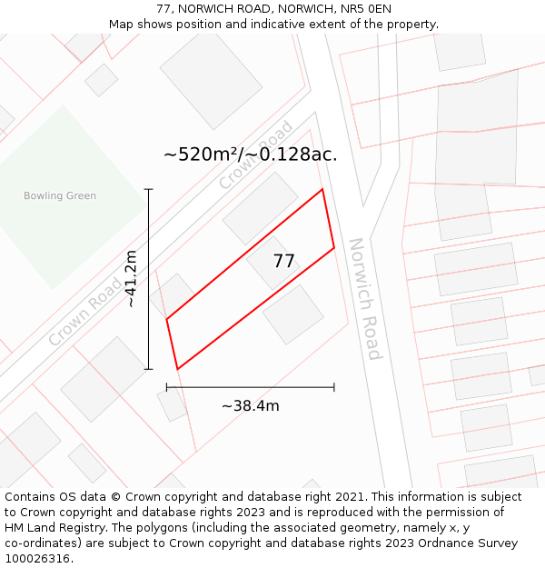 77, NORWICH ROAD, NORWICH, NR5 0EN: Plot and title map