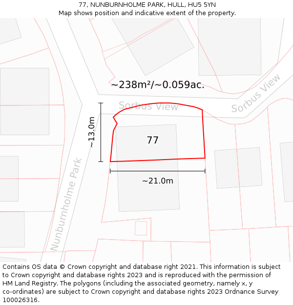 77, NUNBURNHOLME PARK, HULL, HU5 5YN: Plot and title map