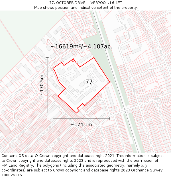77, OCTOBER DRIVE, LIVERPOOL, L6 4ET: Plot and title map