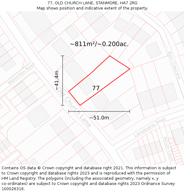 77, OLD CHURCH LANE, STANMORE, HA7 2RG: Plot and title map