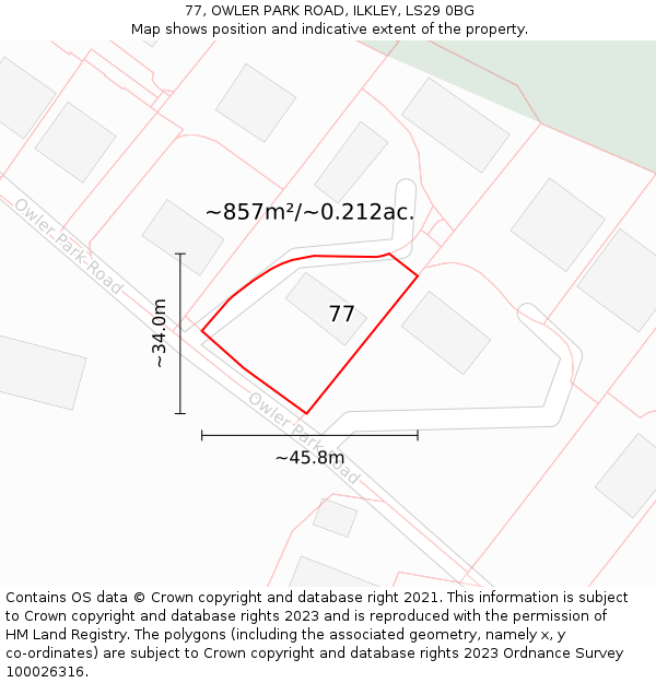 77, OWLER PARK ROAD, ILKLEY, LS29 0BG: Plot and title map