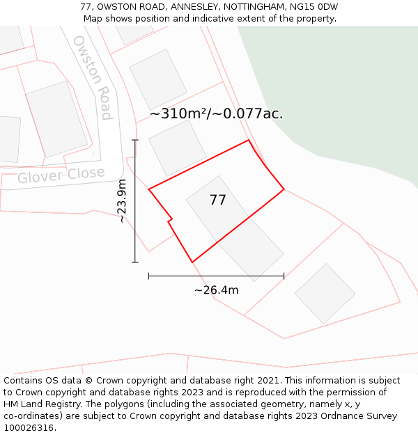 77, OWSTON ROAD, ANNESLEY, NOTTINGHAM, NG15 0DW: Plot and title map