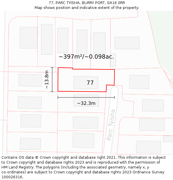 77, PARC TYISHA, BURRY PORT, SA16 0RR: Plot and title map