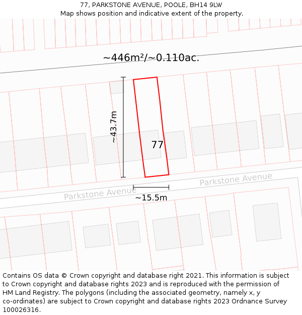 77, PARKSTONE AVENUE, POOLE, BH14 9LW: Plot and title map