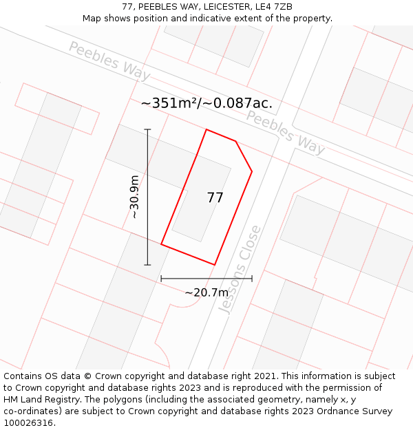 77, PEEBLES WAY, LEICESTER, LE4 7ZB: Plot and title map