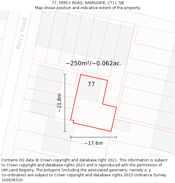 77, PERCY ROAD, RAMSGATE, CT11 7JB: Plot and title map