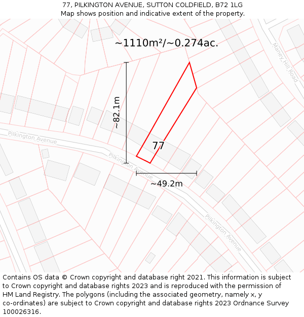 77, PILKINGTON AVENUE, SUTTON COLDFIELD, B72 1LG: Plot and title map