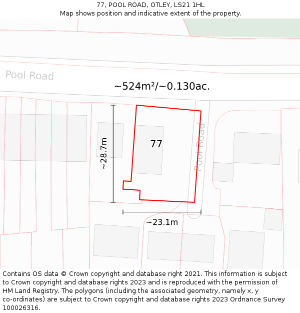 77, POOL ROAD, OTLEY, LS21 1HL: Plot and title map