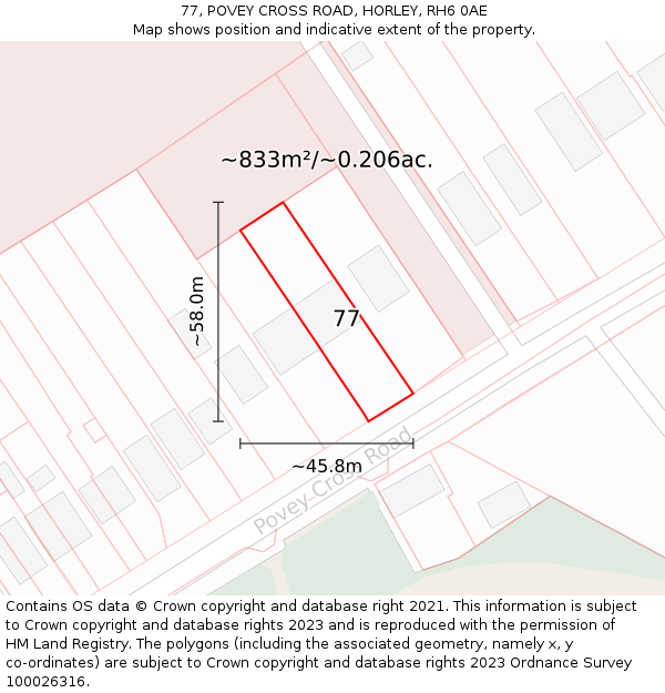 77, POVEY CROSS ROAD, HORLEY, RH6 0AE: Plot and title map