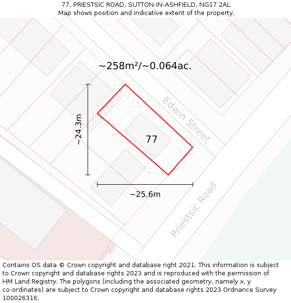 77, PRIESTSIC ROAD, SUTTON-IN-ASHFIELD, NG17 2AL: Plot and title map