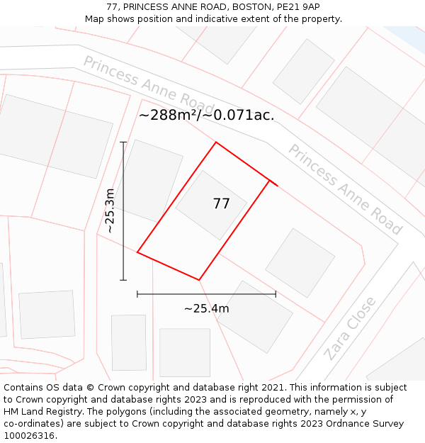 77, PRINCESS ANNE ROAD, BOSTON, PE21 9AP: Plot and title map