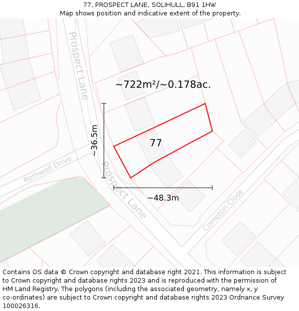 77, PROSPECT LANE, SOLIHULL, B91 1HW: Plot and title map