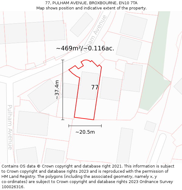 77, PULHAM AVENUE, BROXBOURNE, EN10 7TA: Plot and title map