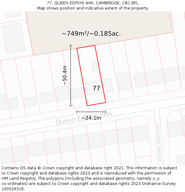 77, QUEEN EDITHS WAY, CAMBRIDGE, CB1 8PL: Plot and title map