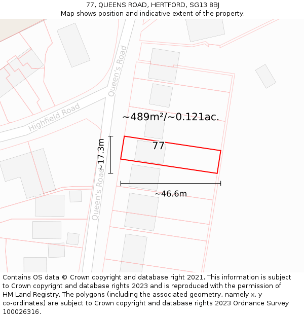 77, QUEENS ROAD, HERTFORD, SG13 8BJ: Plot and title map