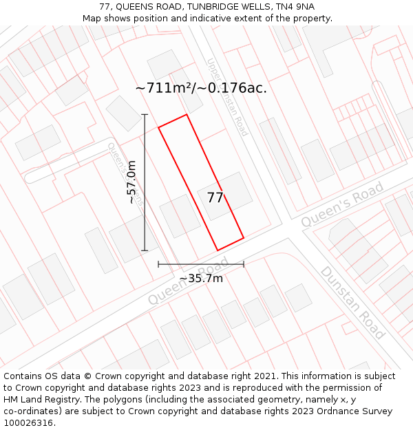 77, QUEENS ROAD, TUNBRIDGE WELLS, TN4 9NA: Plot and title map