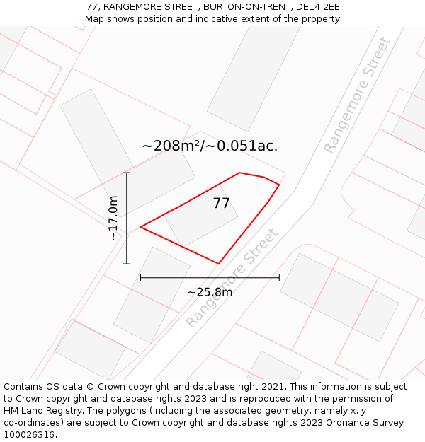 77, RANGEMORE STREET, BURTON-ON-TRENT, DE14 2EE: Plot and title map